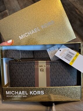 Michael Kors Brown Logo Stripe Adjustable Belt Bag